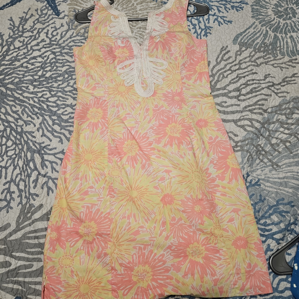 Lilly Pulitzer Pink and Yellow Floral Dress with White Trim